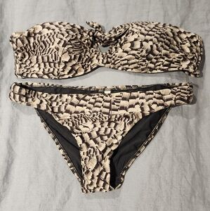 Seafolly Black and Tan Festher Pattern Bikini Set
